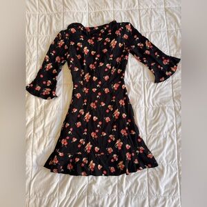 For Love And Lemons Black Dress with Red Floral Design